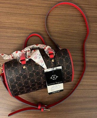 Nanette Lepore Cherie Heart Shaped Barrel Bag NWT Cherry Scarf Crossbody Brown