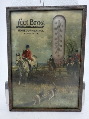 Vtg 30 s 40 s Leet Bros Furniture Store Lexington KY Ad Thermometer & Fox Hunt