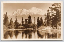 Real Photo Postcard RPPC Mount Shasta Overlooking Lake and Pine Trees California