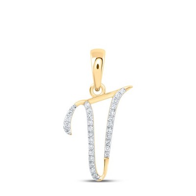 0,1 ctw natürlicher Diamant Designer Anfangsbuchstabe V Anhänger 10k Gelbgold