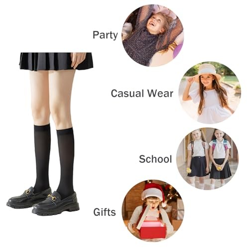 5 Pack Girls Knee High Socks Kids School Uniform Sheer 7-18 Years Black - Picture 4 of 4