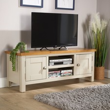 TV Stand Grey Oak Fully Assembled Solid Wood Veneer 2 Door Painted Cabinet