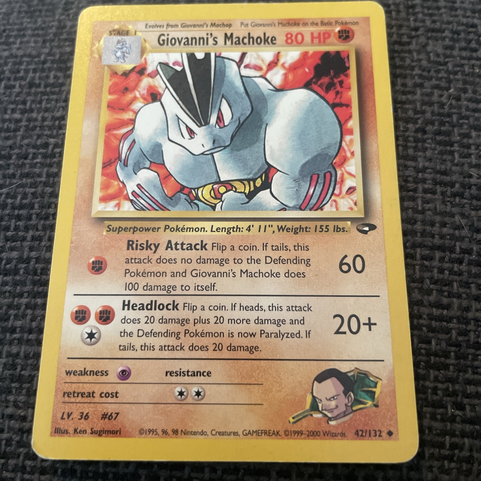 Giovanni's Machoke 42/132 Gym Challenge Pokemon Card Very Good