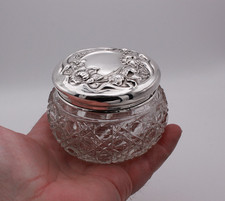 Large sterling silver and glass vanity or storage jar Birmingham 1907, Bishton's