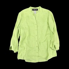 Womens Linen Blouse Green Button Front Lightw...