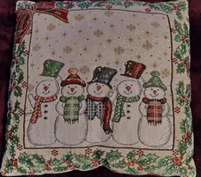 Decorator Pillow CHRISTMAS WINTER TAPESTRY  SNOWMEN HOLLY JOLLY SNOWMAN sparkles