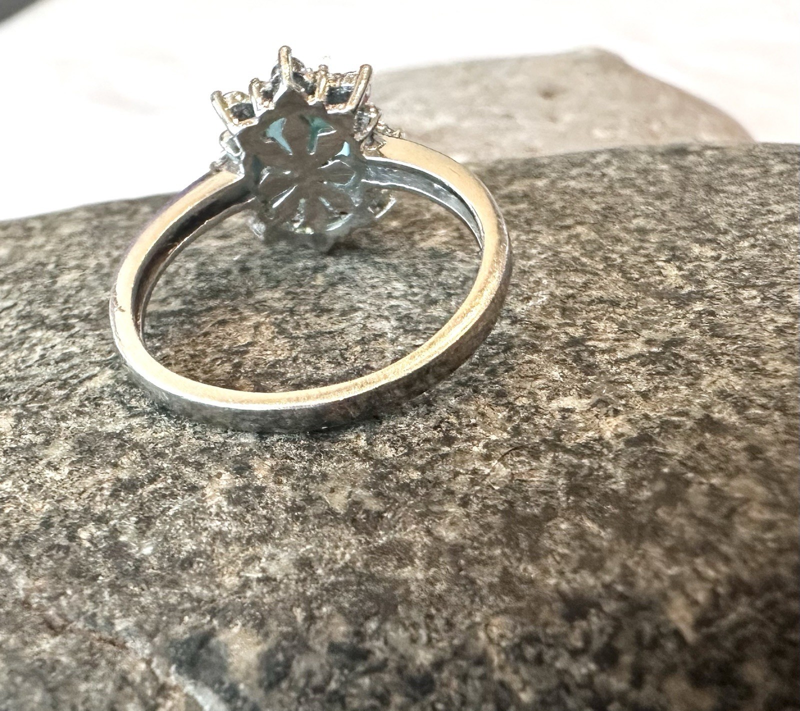 SJM Sterling Silver Blue & White Topaz Halo Burst Cluster Ring 925 Size 7