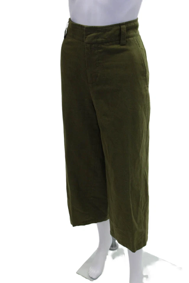 Pantalones Vince Mujer Cremallera Botón Forrados Plisados Pierna Recta Verde Talla 08 Foto 2 de 4
