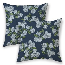 Navy Blue Floral Pillow Covers 18x18 Inch Set of 2 Outdoor Green Navy Blue Hy...