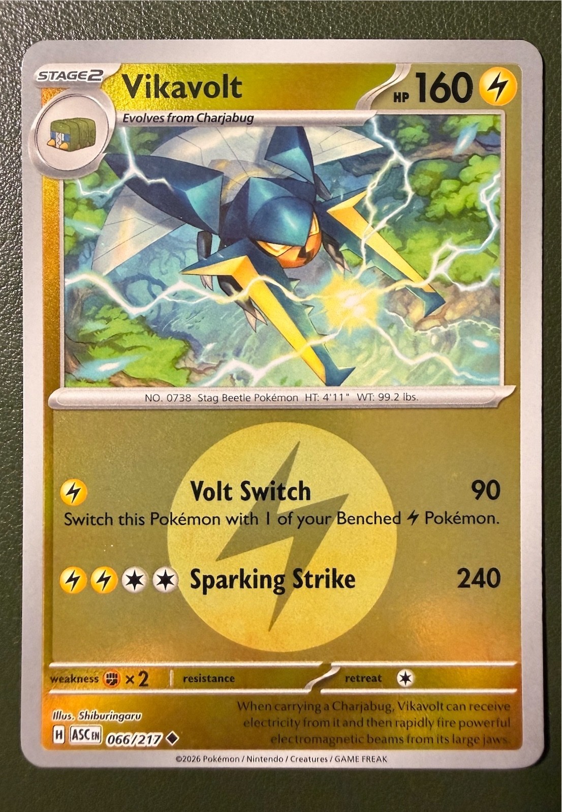 Pokemon TCG Vikavolt 66/217 Ascended Heroes ME2.5 Lightning Energy Reverse Holo