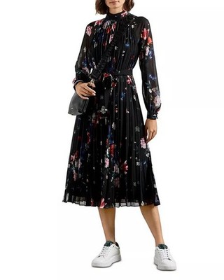 Ted Baker Naniro SandalwoodPleated Midi Dress Size 4