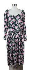 Vintage Eileen West NEW Black Floral Drop Waist Tea Dress 14 Cottagecore  USA