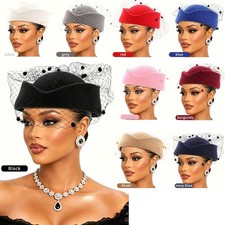 Women Net Veil Beret Hat Winter Stewardess Inspired Hat Party Formal Headwear