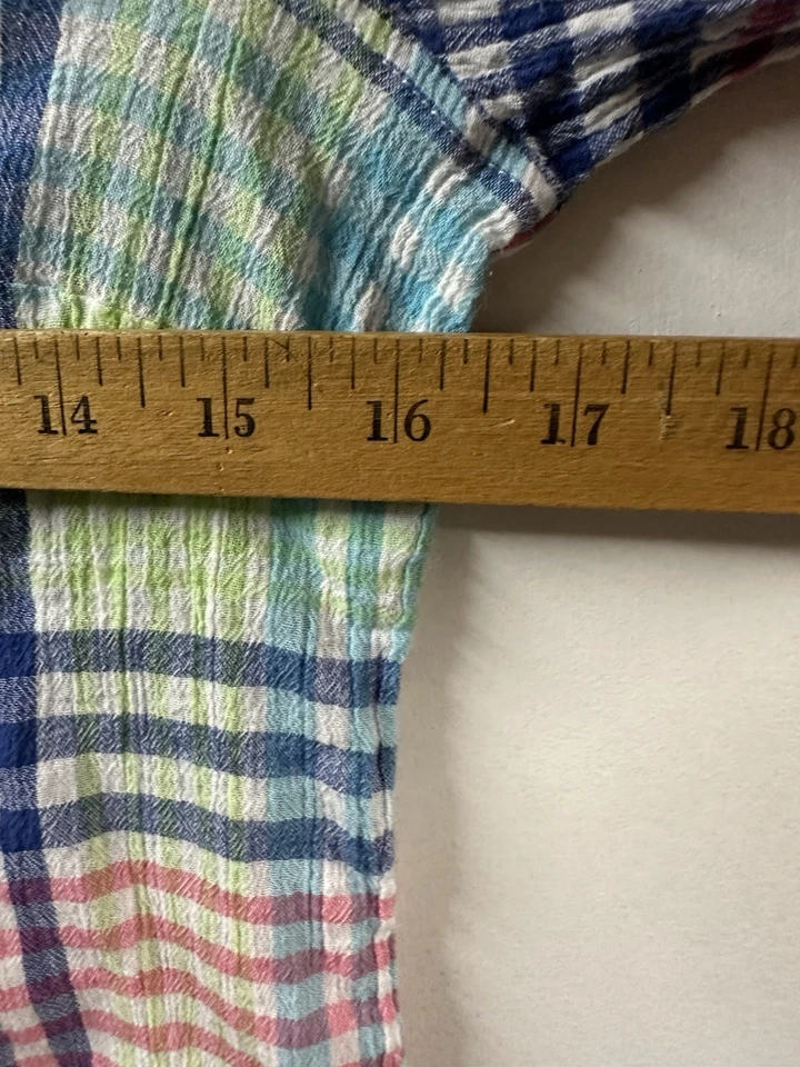 Talbots Women’s gauze popover shirt Button Plaid Size P Long Sleeve Roll Tab - Image 4 of 4