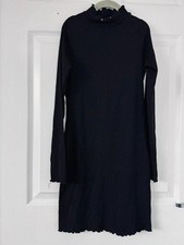 Candy Couture Black Ribbed Turtle Neck Long Sleeve Dress - 12Y