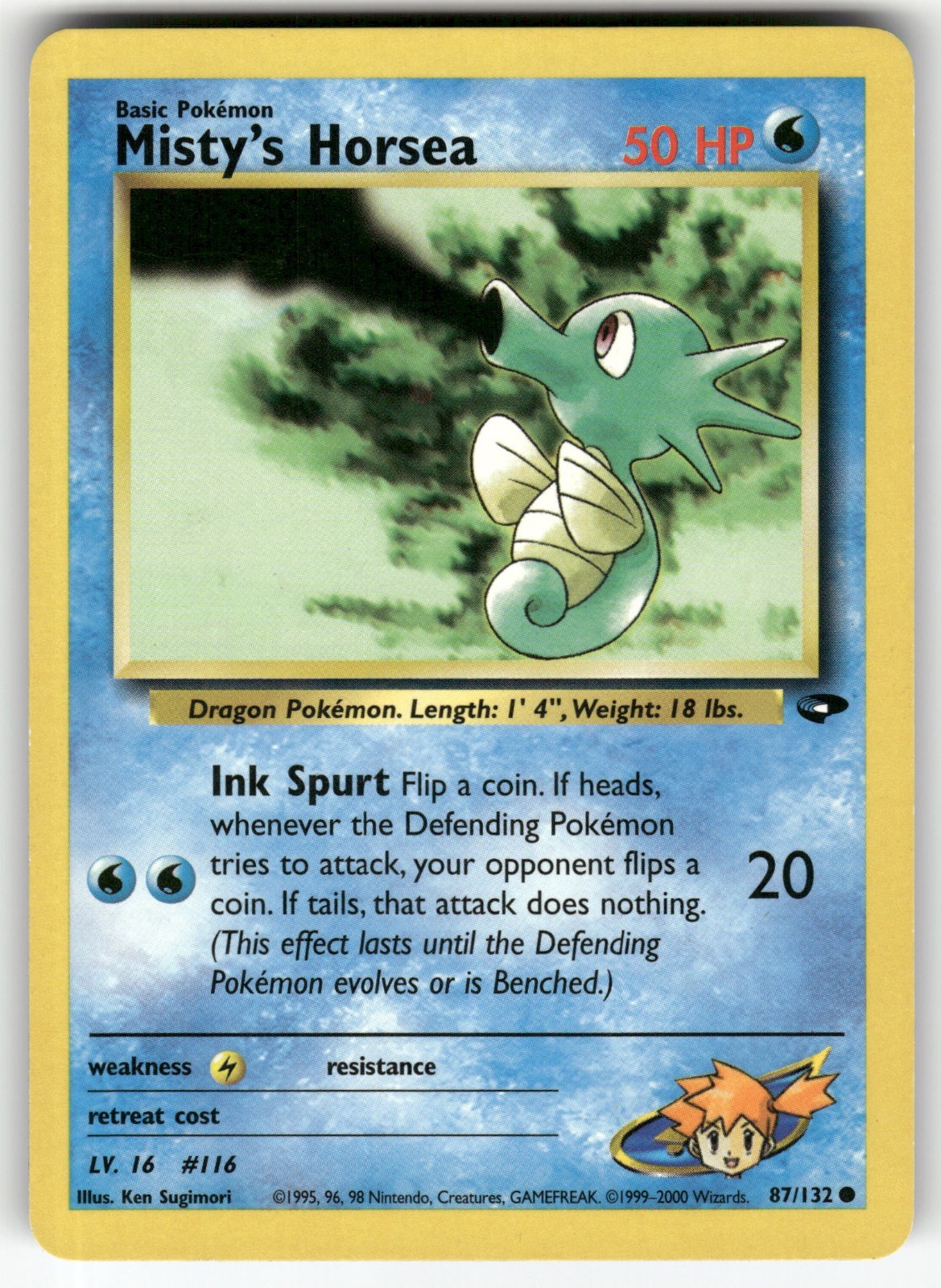 Misty's Horsea 87/132 Common Gym Challenge Pokemon Unlimited Lightly Played
