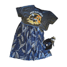 VTG 80s Blue Leaf Print Dark Fairycore Midi Skirt Size 11/ 12 Fits Like Medium