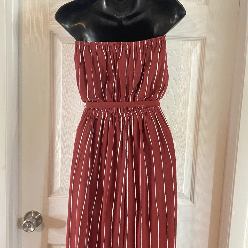 Macacão Abercrombie & Fitch Feminino XL Tubo Top Listras Vermelho/Branco Blusa Boho - Imagem 4 de 4