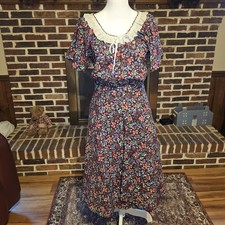 Vintage 1980's Handmade Two Piece Floral Dress Set - Loose Threads In Collar