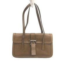 PRADA authentic shoulder bag leather brown triangle logo plate simple design