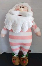 Christmas Santa in Pajamas Pink White Reindeer Slippers 18"