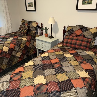 2 Donna Sharp Campfire Cotton Twin Rag Quilts & shams w/2 accent pillows