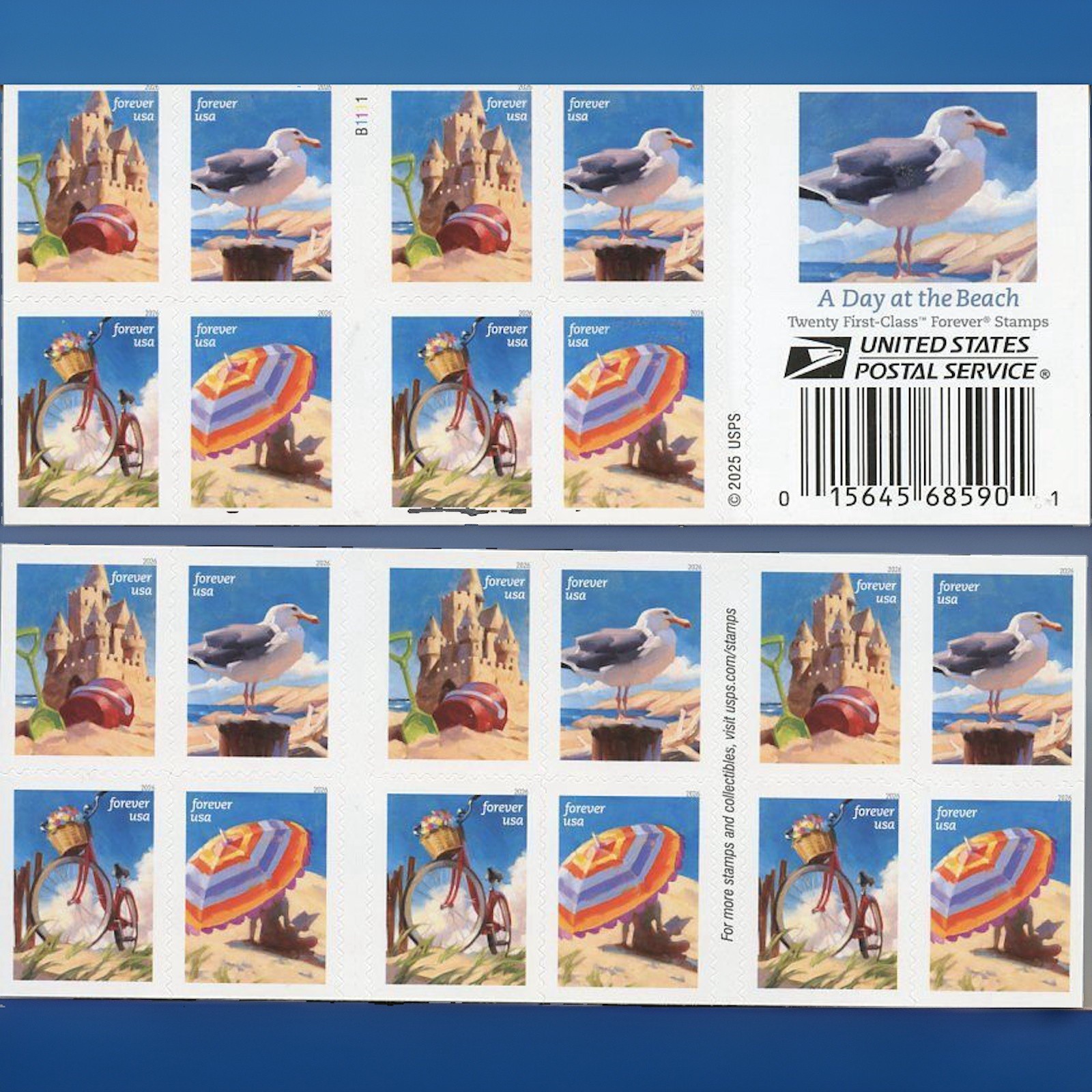 2026 USPS 20 FIRST CLASS LETTER STAMPS A Day at the Beach 82¢