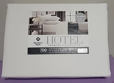 MEMBERS MARK White 6 Piece Sheet Set Egyptian Cotton 700 Thread Count Hotel Colection
