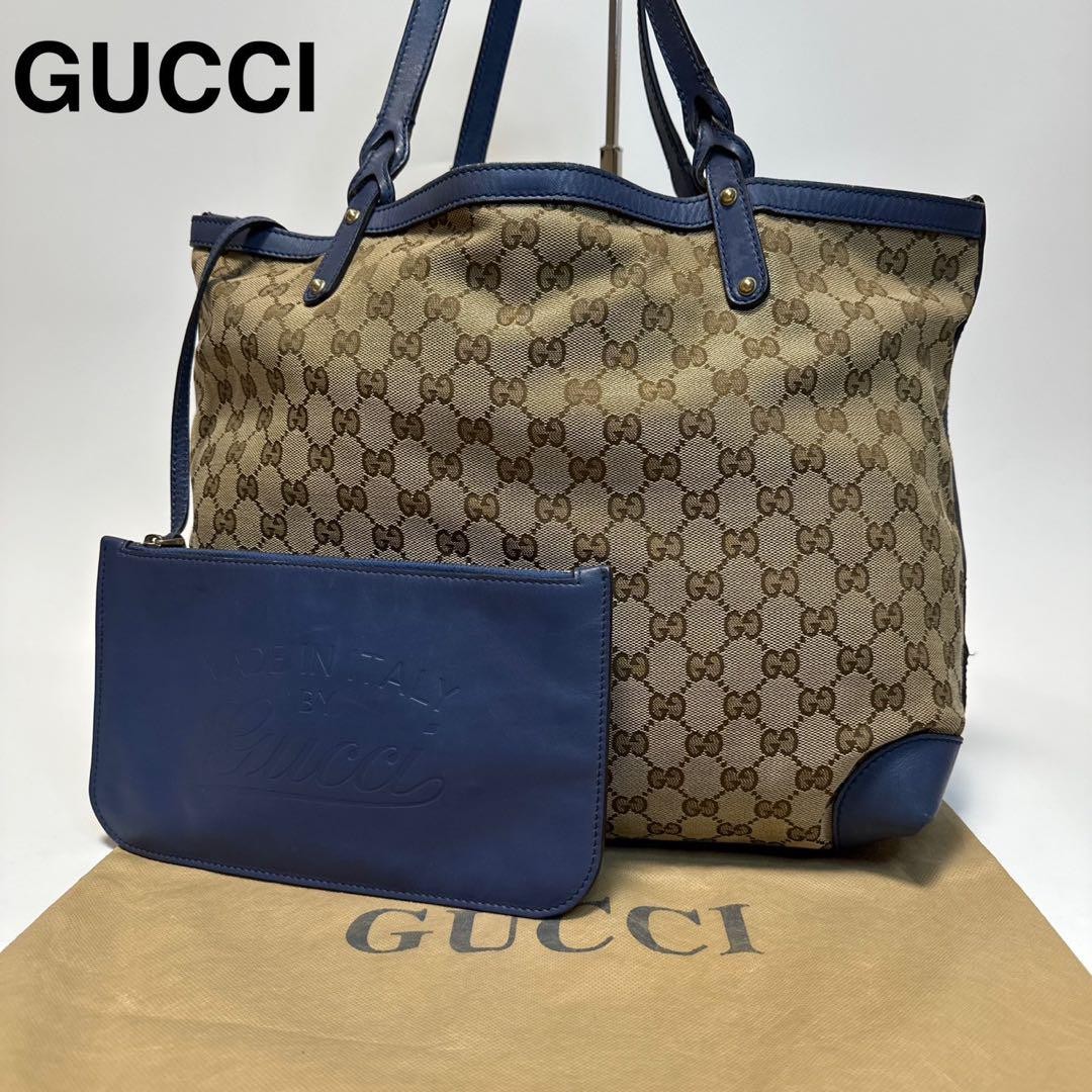 Gucci GG Canvas Leather Tote Bag with Detachable Pouch Pre-Owned