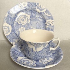 Burleigh Victorian Chintz Blue Cup Saucer Plate Trio Set