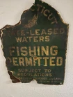 porcelain sign original- CT Fishing Permitted- Patina Lovers Sign Vintage