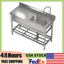 Commercial Sink Stainless Steel Utility Kitchen W/Hot  Cold Water Faucet Table