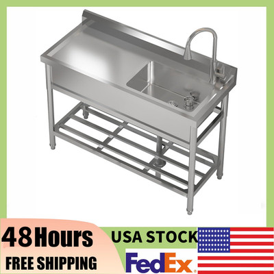  Commercial Sink Stainless Steel Utility Kitchen W/Hot &Cold Water Faucet &Table