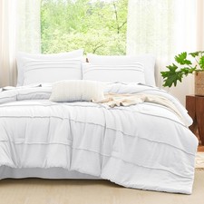 Queen Comforter Set White, 7 Pieces Soft Pinch Pleat Bed in a Bag Queen Comfo...