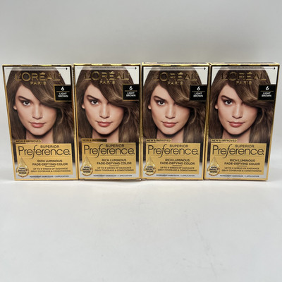 L'Oreal Paris Superior Preference Permanent Hair Color, #6 Light Brown 4 Pack