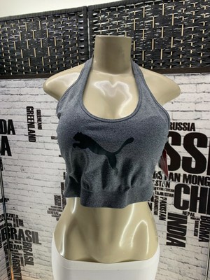 Puma XL Gray Big Cat Logo Tie Neck Halter Sports Bra 