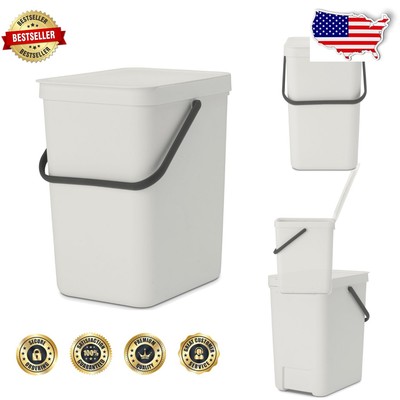 Elegant Light Gray 6.6 Gal Kitchen Trash Can with Handle - Easy Clean Design