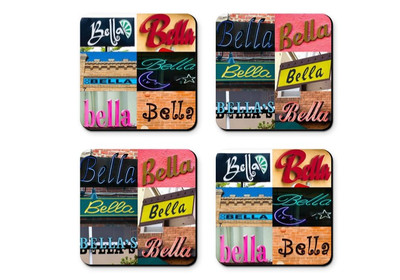 Personalized Coasters featuring the name BELLA in photos of signs - Set of 4 