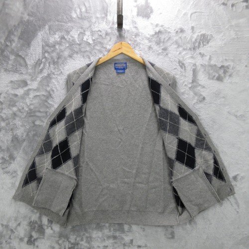 Vintage Pendleton Sweater Vest Men's Large Gray Plaid Lambs Wool Button Front - Picture 8 of 14