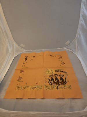 Three Black Cats Singing Vintage Halloween Napkin w/ Skull & Crossbones 6 3/4 