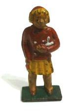 CHEERLEADER GIRL LADY VINTAGE HAND PAINTED METAL TOY FIGURE FEMALE SKIRT HAT