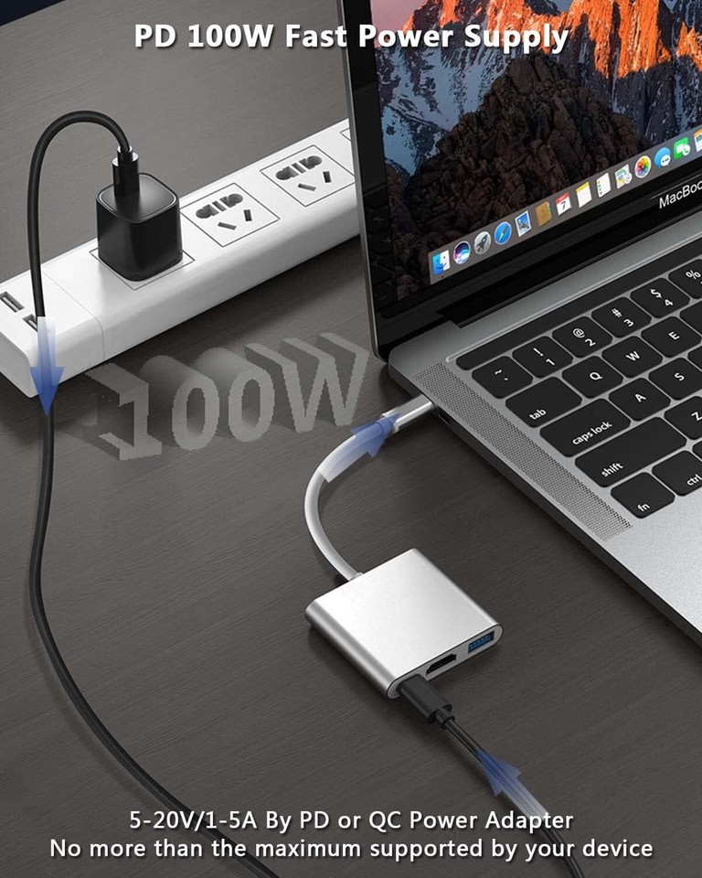 USB Type C to HDMI HDTV TV Cable Adapter Converter For Macbook Android Phone ☆ e