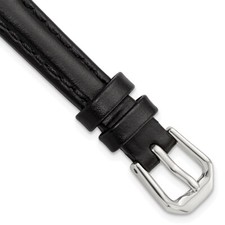 10mm 6.75" Black Italian Leather Silver-tone Buckle Watch Band