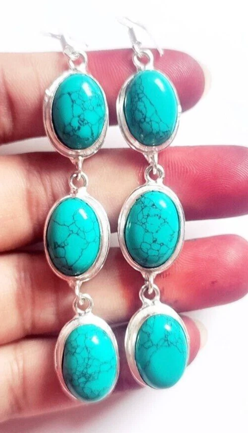 Santa Rosa Türkis Edelstein 925 Sterling Silber Handarbeit Schmuck Ohrringe - Bild 3 von 4