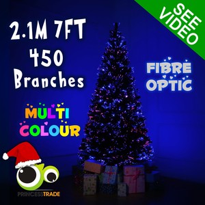 Premium 2.1m 7Ft 210cm Fibre Optic LED Green Multicolour Christmas Tree