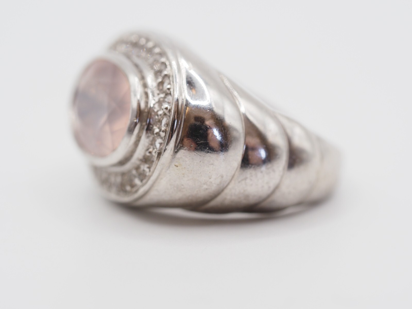 Photo 2 of Ladies Sterling Silver Pink And Clear Stone Ring Size N, R264