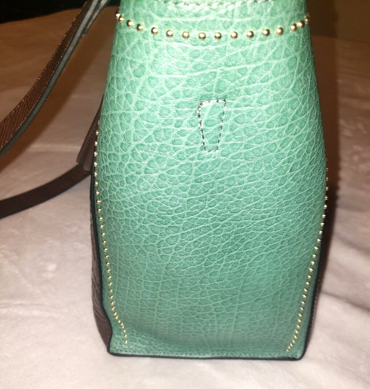 Ameri Leather Brown Light Green Large Tote Handbag - image 7