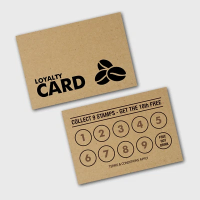 BIGBOLD CREATIVE 50 x Rustic Kraft Paper Loyalty Reward Cards Coffee Shop Cafe Hotels Pubs & Bar