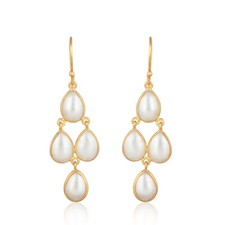 White Pearl Gemstone 925 Sterling Silver Wedding Dangle Earrings Gift Jewelry