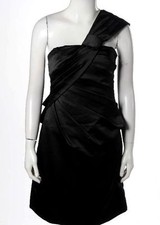 Phoebe Couture ~ Black Satin One Shoulder Bow Sheath Party Dress 4 NEW $290
